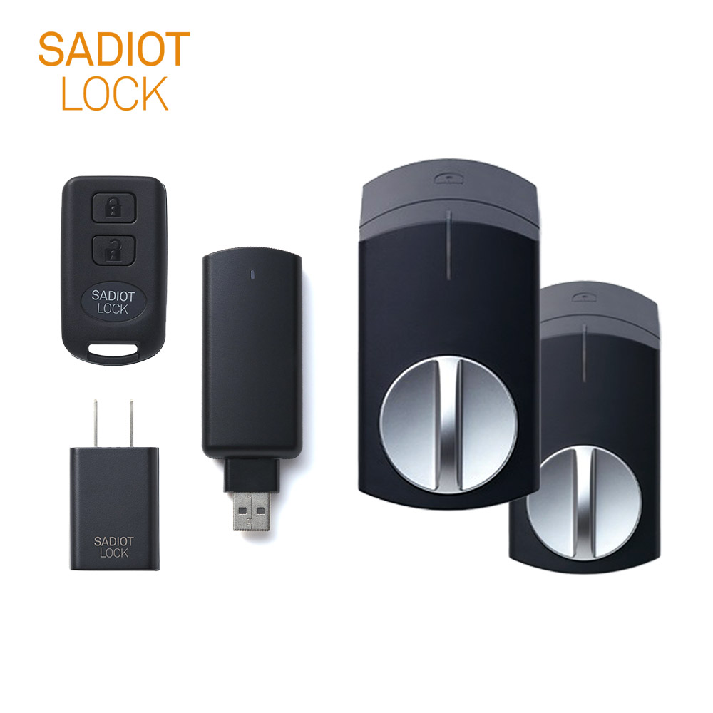 SADIOT LOCK スマートロック 本体(黒×2台) + Hub(黒×1個) + Key(1個) + アダプター(1個)【U-SHIN SHOWA サディオロック】