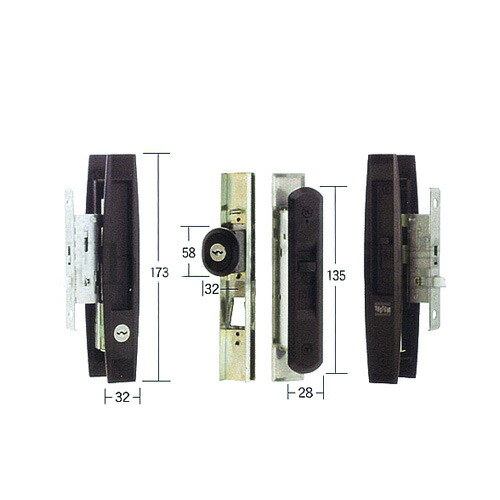 トステム 召合錠 戸先錠 引手内締り KH-308 MIWA 扉厚33-36mm ブラック色 キー3本付【一番星 一番町 アルミサッシ 引戸錠】【L1Y53 L1Y54 L1Y55】【Kｼﾘｰｽﾞ KH308】