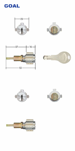 [テール刻印30.5][2ロック] ゴール D9シリンダー PXタイプ GCY-111 扉厚37-40mm キー3本付【PX-GK】【GOAL D-PX 30.5ﾐﾘ ｼﾙ TW】【2個同一キー】【ディンプルキー】
