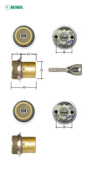 [特殊仕様][2ロックセット] 美和ロック PRシリンダー LIXタイプ(横全長40mm) MCY-509 塗装ゴールド色 キー6本付【MIWA PR TE0.CY GL 1K2L】【2個同一キー】【ディンプルキー】